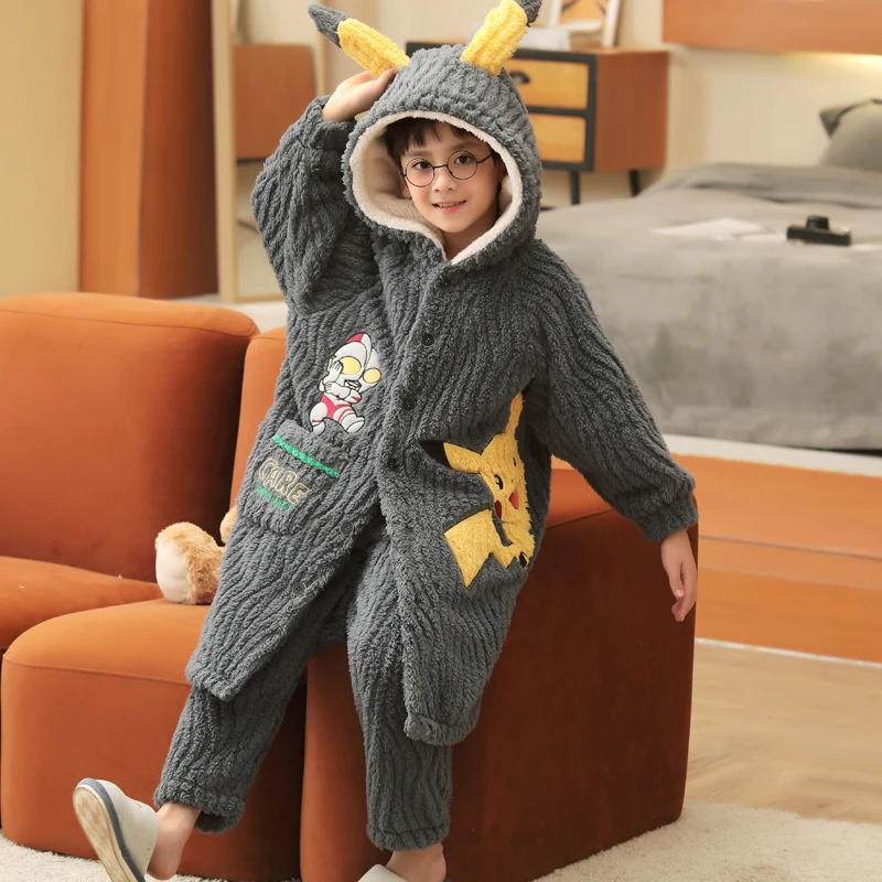 

Disney 2022 Winter Children Plush Pajamas Warm Flannel Sleepwear Boys Loungewear Coral Fleece Kids Pijamas Homewear Pyjama Set