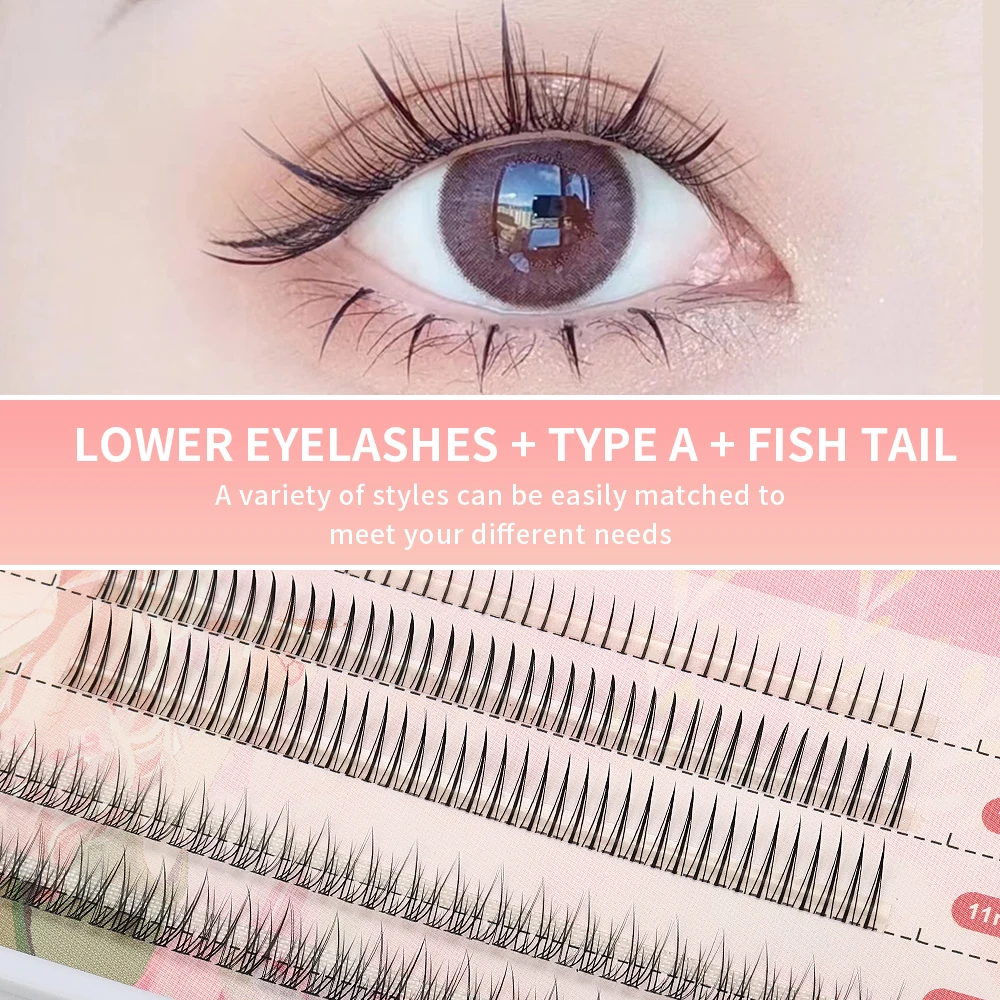 A Shape + Fish Tail False Eyelashes Individual Lashes Mix Bottom Lashes Fairy Extension Russian Volume Natural Cluster spikes