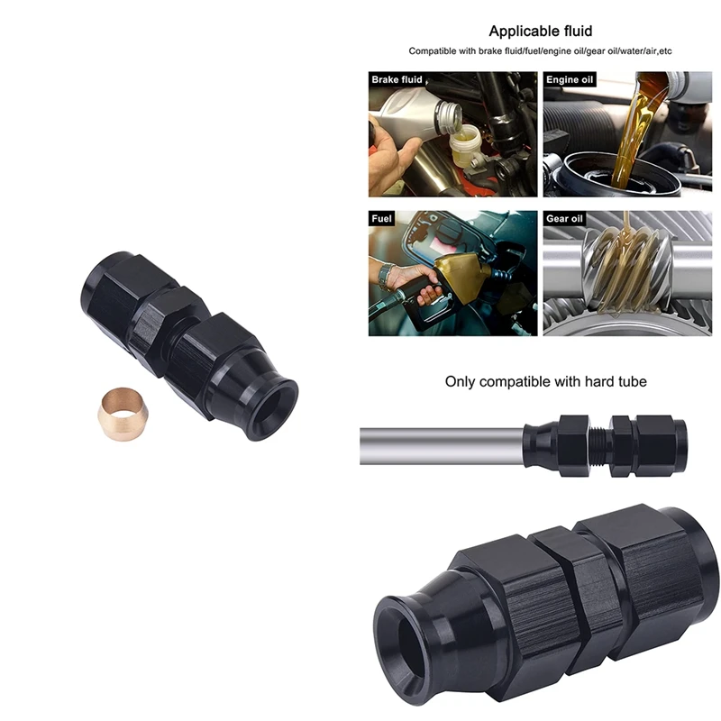 

6AN Female Flare To Fuel Hardline Tube Fitting Adapter Connector Aluminum Alloy Black Anodized Straight