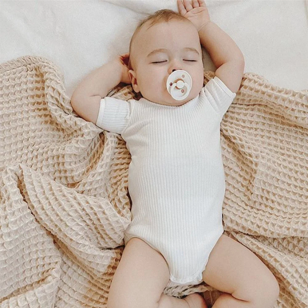 

2022 Newborn Baby Summer Bodysuit Kid Boy Simple Solid Striped Short Sleeves Jumpsuit Toddler Girl Casual Thin Cotton Bodysuits