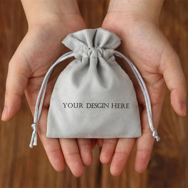 personalize logo premium Cotton Flannel jewelry bags custom drawstring bags jewellery packaging small drawstring pouches