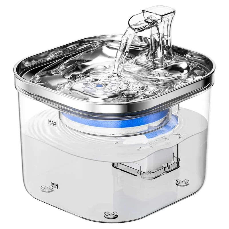 

Cat Water Fountain, 68Oz/2L 304 Stainless Steel Cats Fountain Water Bowl, Quiet Electric Automatic Pet Water Dispenser