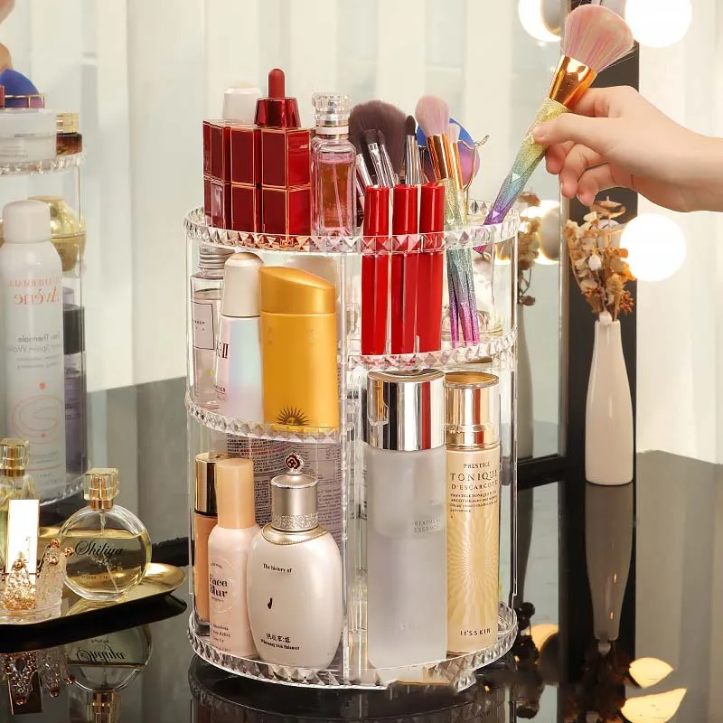 

2023 New Rotating Makeup Storage Box Acrylic Makeup Brush Holder Lipstick Display Box Large Capacity Diy Adjustable