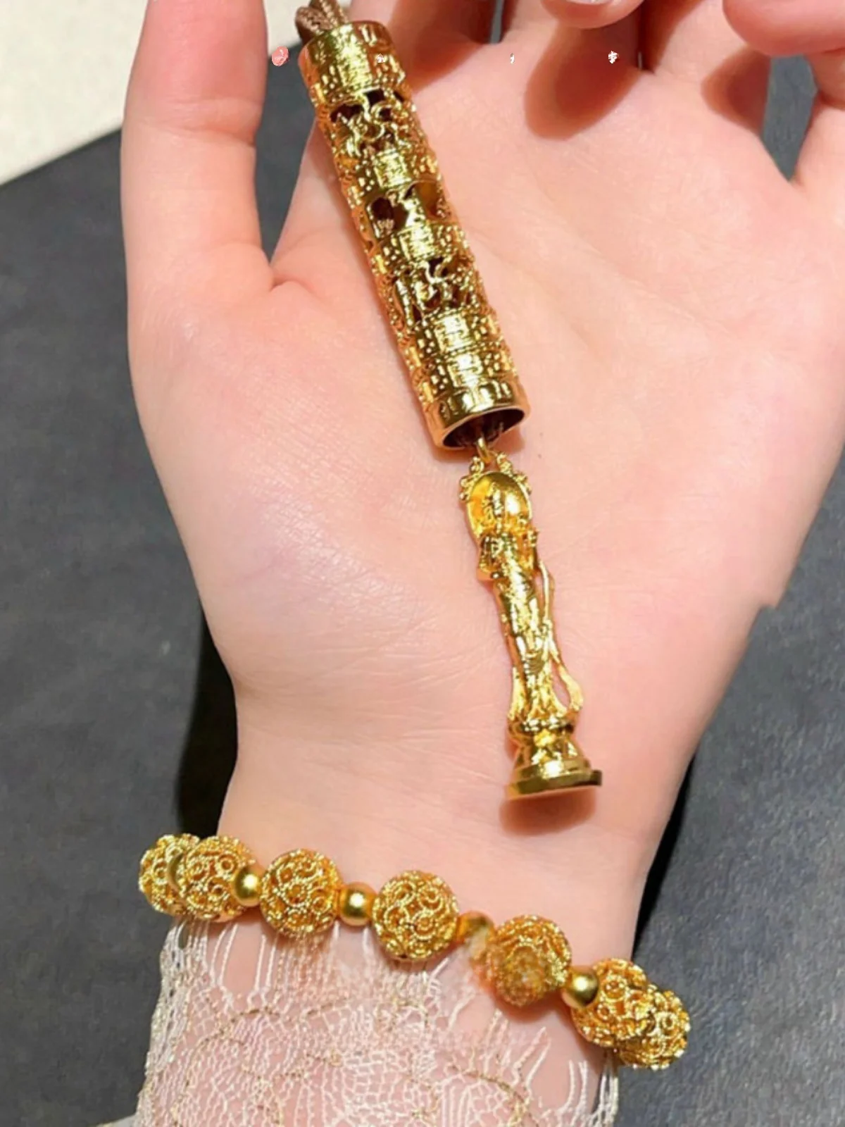 New Chinese Sle Cloisonne Carved Prayer Bucket Necklace Women Woven Gold Flowers Enamel Turntable Exquisite...