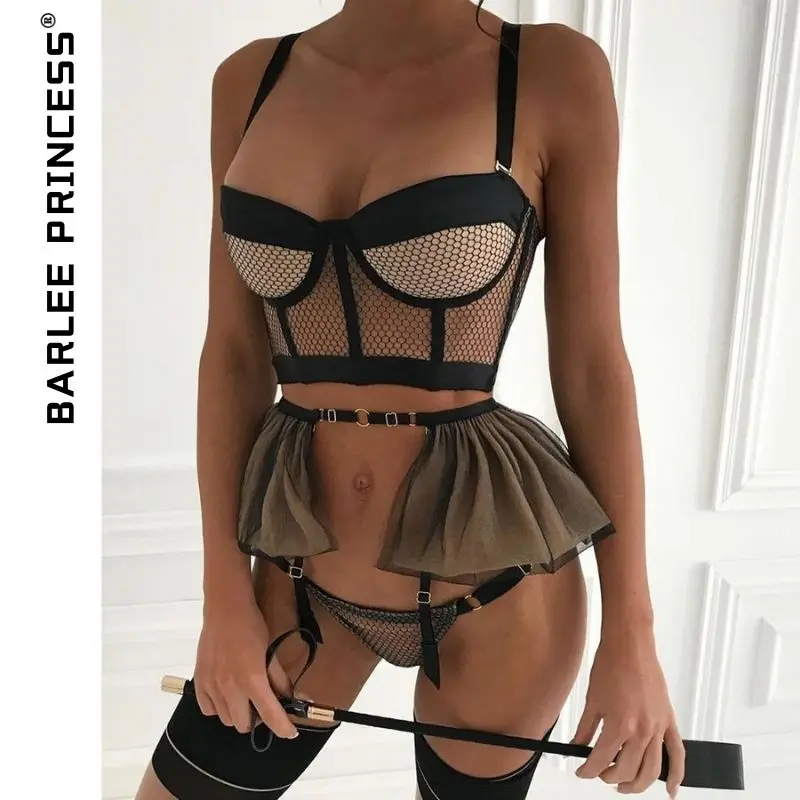 

Роскошное сексуальное нижнее белье, женское кружевное нижнее белье в клетку, бюстгальтер со стальными кольцами и оборками, Короткие подвяз...