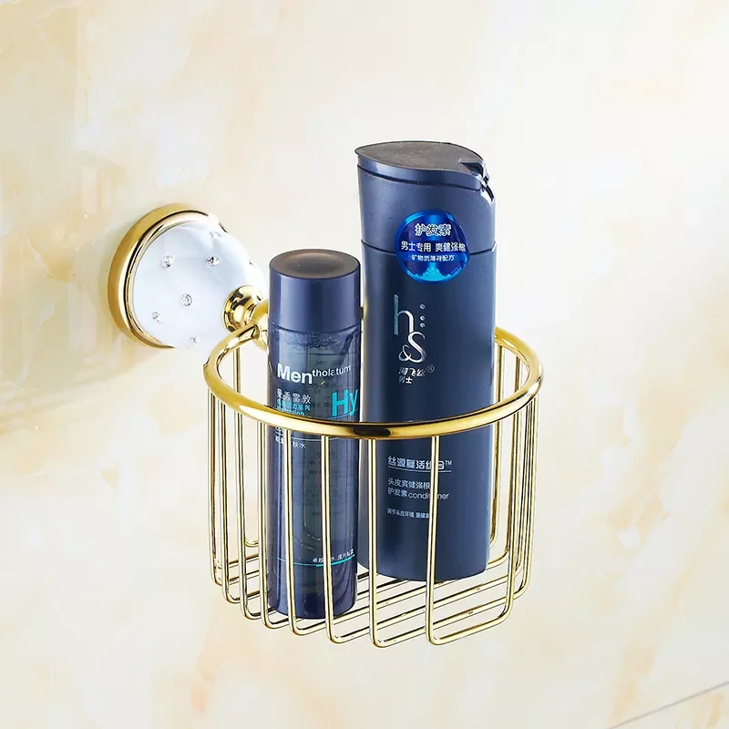 

Euro style Bathroom shelf Diamond Gold chrome Wall-Mounted toilet paper holder Bathroom Basket Bathroom Accessories