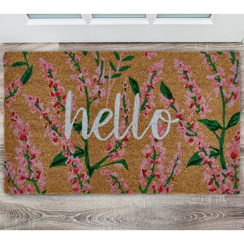 

Floral Natural/Pink Coir Outdoor Welcome Doormat, 18" x 30"
