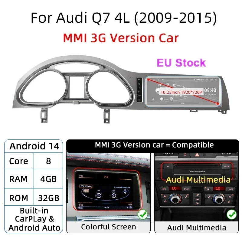 

Android 14 8 + 128 ГБ CarPlay для Audi Q7 4L 2005-2015 MMI 2G 3G GPS Автомобильный мультимедийный плеер Навигация Авто Радио Стерео DSP WIFI