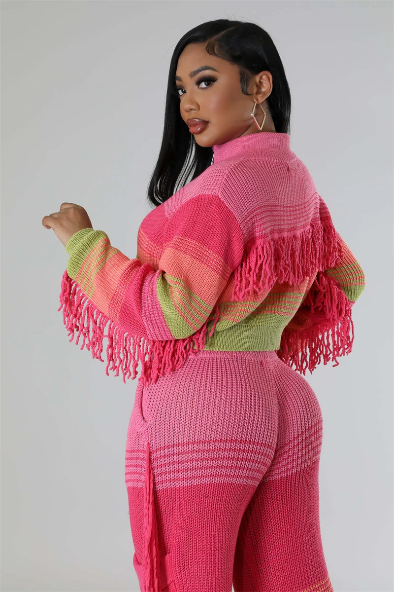 Вязаные комплекты из 2 предметов с цветными блоками. Женский наряд. Осенняя