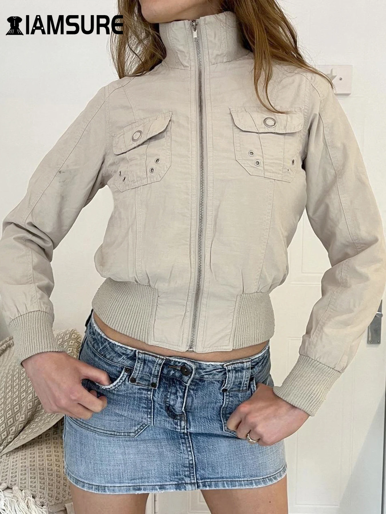 IAMSURE стильные куртки в стиле сафари с большими карманами повседневные однотонные