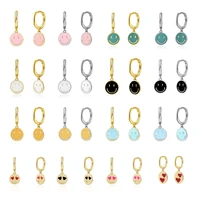silver gold color white pink enamel smile drop earring black clips pendiente spring summer jewelry hoop earring for women 2022