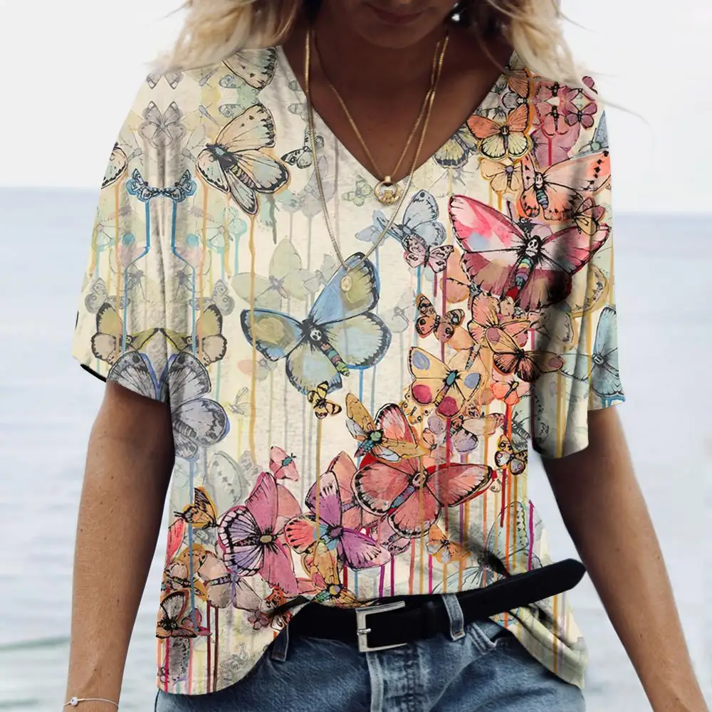 

Женская хлопковая Футболка с V-образным вырезом и коротким рукавом