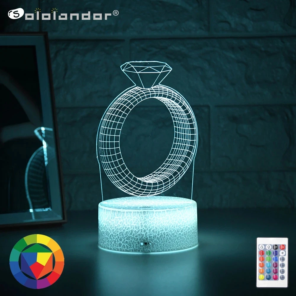 

The Ring 3D Ring Shape Acrylic LED Night Light Touch 7 Colors Changing Table Lamp Decorative Light Gift Diamond ring Lantern