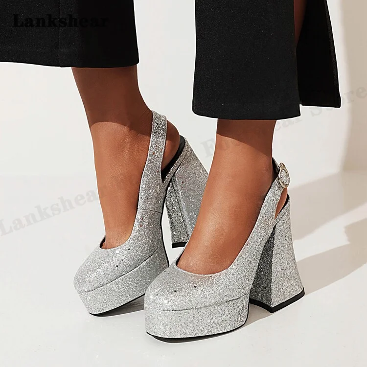 Women Super High Heel Rome Sandals New Thick Sole Leather Pumps Shoes Summer Luxury Silver Fashion Week Platform Party Shoes
