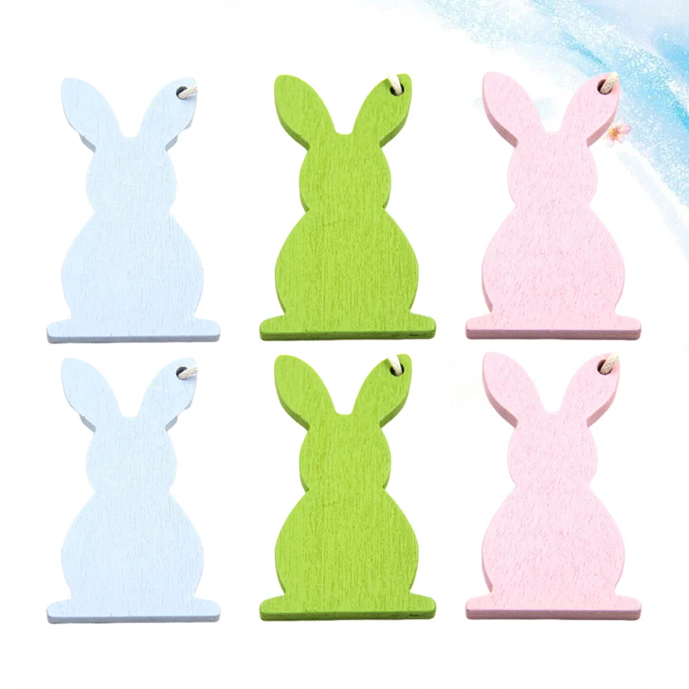 

18pcs Colorful Wooden Rabbit Hanging Pendant Easter DIY Craft Ornament Bunny Decoration Hanging Easter Party Accessories for