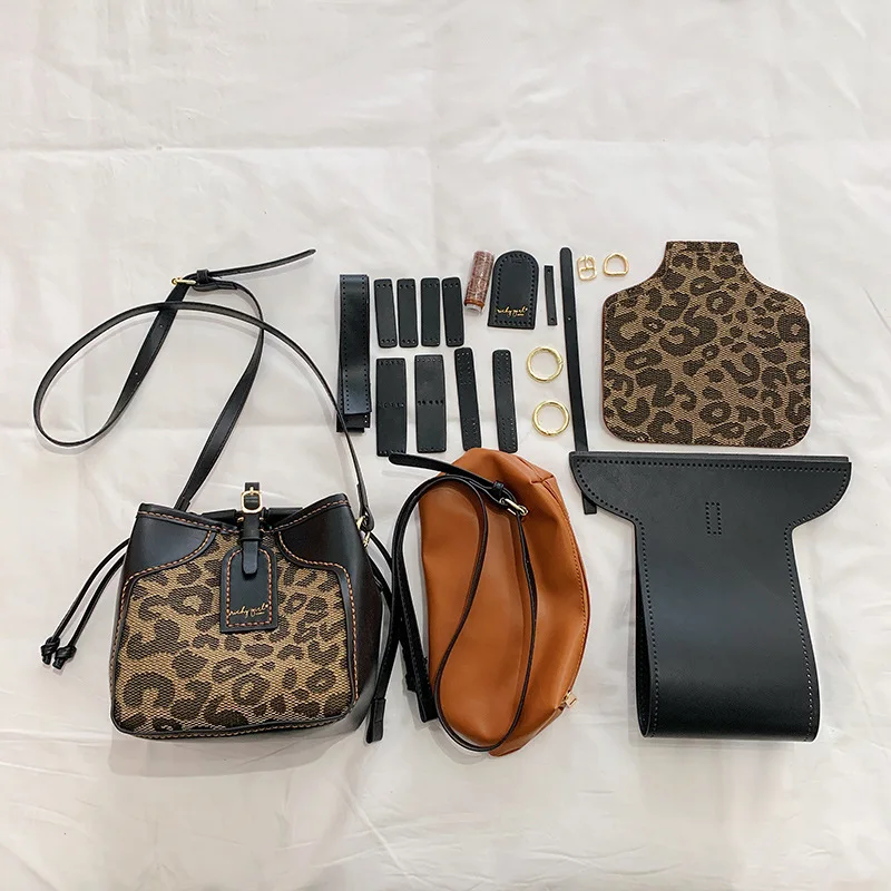 Retro Handmade Large Capacity Checkerboard Bucket Bag Hand Stitching Sew DIY Material  Woven Bag Women Shoulder Bag