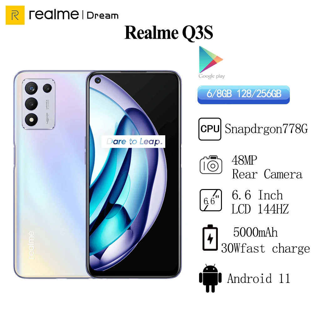 

Оригинальный смартфон Realme Q3S, телефон с планшетом 778G, ЖК-дисплей 6,6 Гц, быстрая зарядка 30 Вт, основная камера 48 МП, 144 мАч, OTA, Android