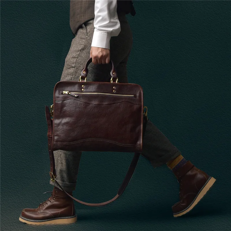 PNDME casual luxury natural genuine leather laptop briefcase business real cowhide handbag office work 13 inches messenger bag