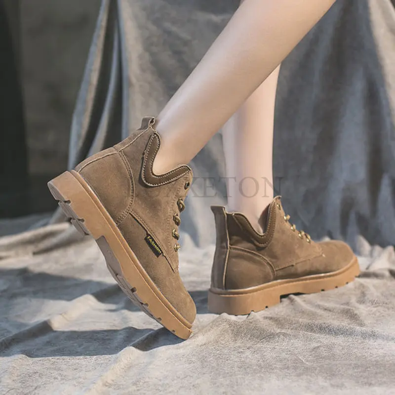 

Women Boots Thick-soled Motorcycle Flat Retro Short Mid-heel Fashion Autumn Winter 2022 The New Listing British Style Shoes