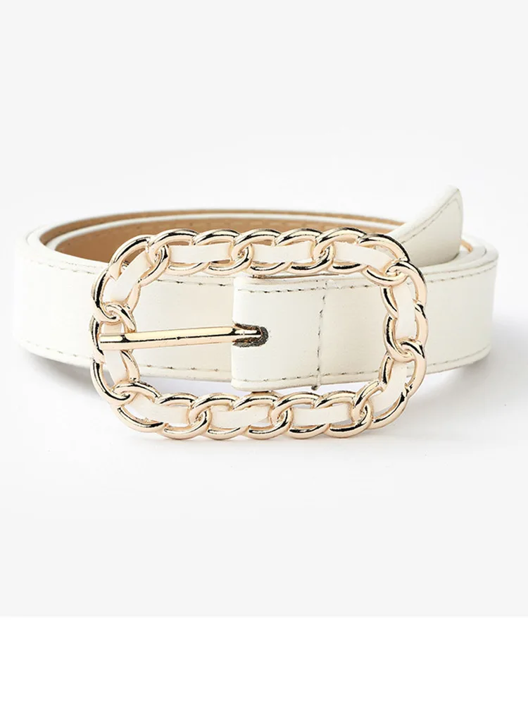 Ремень из ПУ кожи Женский черный декоративный пояс с пряжкой-цепочкой сплава в