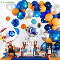 92pcs outer space balloon arch garland kit astronaut rocket balloons honeycomb balls for kids birthday party decorations