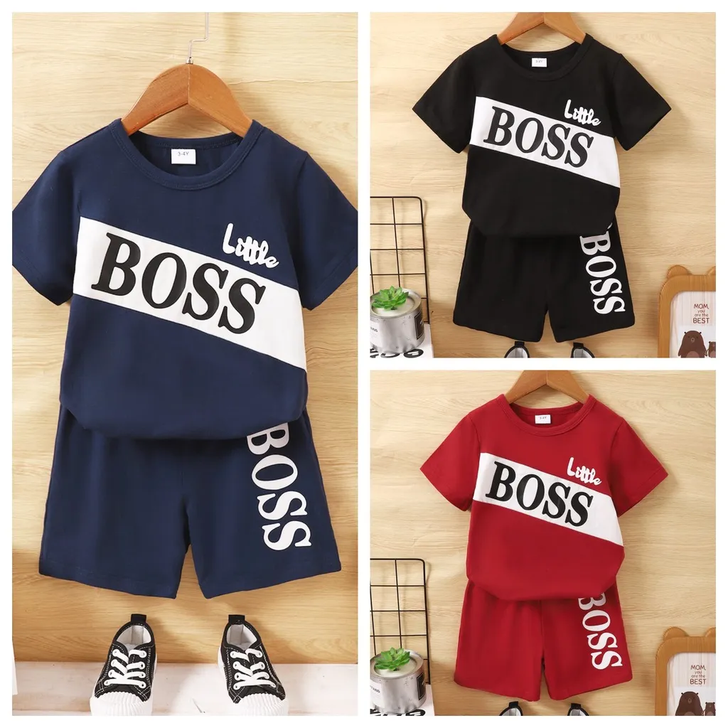1-6Years Little Boy 2PCS Clothing Set Short Sleeve T-shirt+Solid Color Shorts Fashion Summer Sport Style Cool Toddler Boy Wear