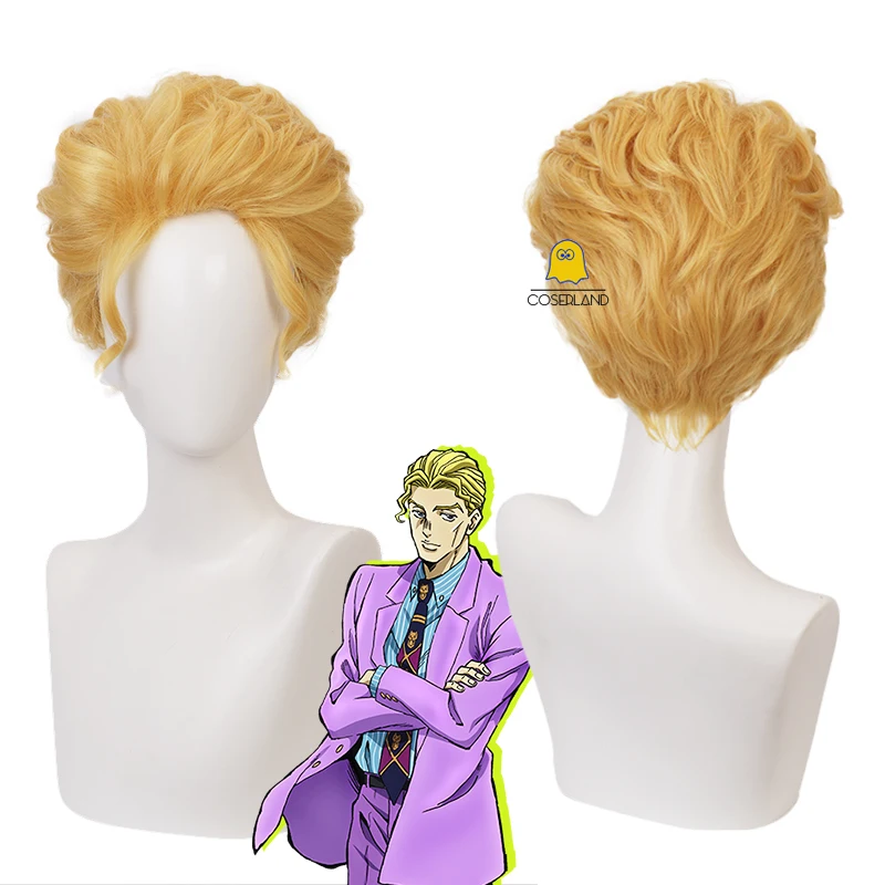 

JoJo's Bizarre Adventure Yoshikage Kira Diamond is Unbreakable Cosplay Wig Golden Wavy Heat Resistant Synthetic Hair Wig Cap