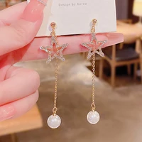2022 new fashion korean stars white pearl drop earrings for women bohemian golden round zircon wedding earrings jewelry gift