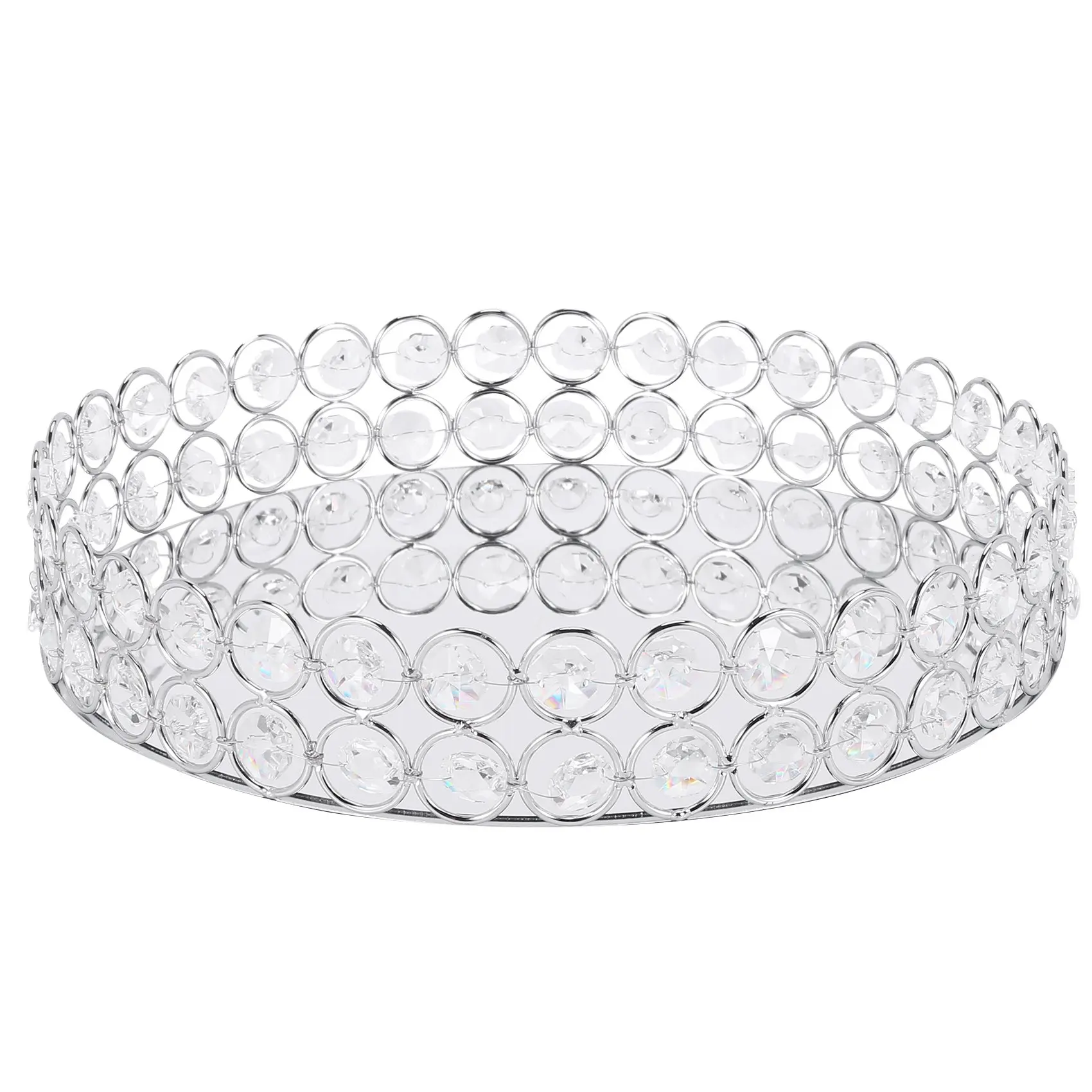 

Silver Round Mirror Decorative Cosmetics Storage Box Tray, Wedding Home Decoration Rack