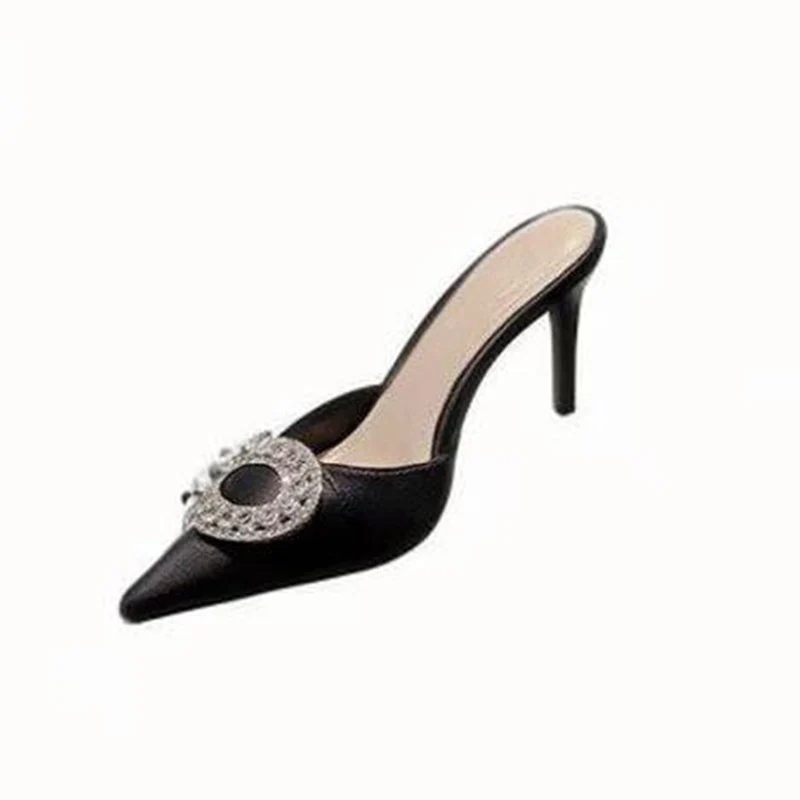 Женские шлепанцы на высоком каблуке с кристаллами пикантные сандалии острым