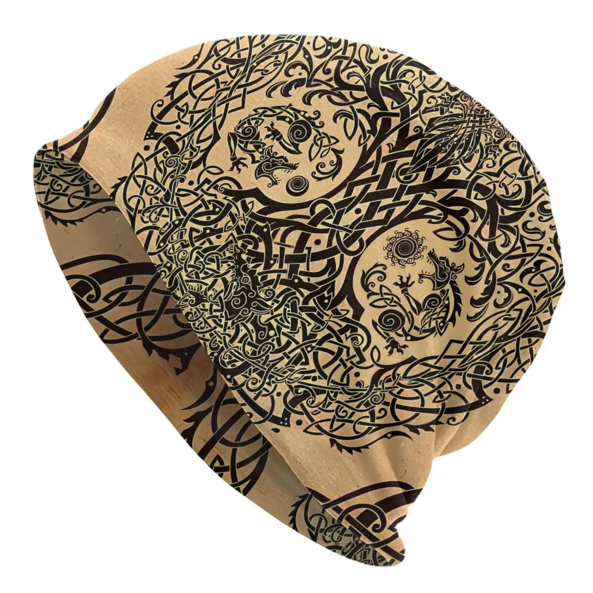

Yggdrasil Tree Of Life Beige And Black Fashion Beanie Caps Viking Skullies Beanies Ski Caps Bonnet Homme Hats