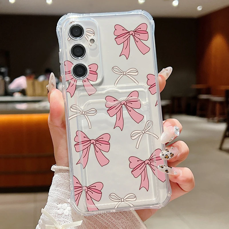Фото Чехол с карманом для карты для Samsung Galaxy S25 Edge S24 Ultra Plus S23 S24 FE S22 A56 A55 A36 A26 A16 5G A35 A25 A15 ТПУ с галстуком-бабочкой №1