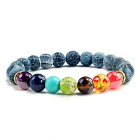 5a 11 natural stone bead multicolor bangle 7 chakra healing balance beads bracelet for women reiki prayer yoga wristband jewelry