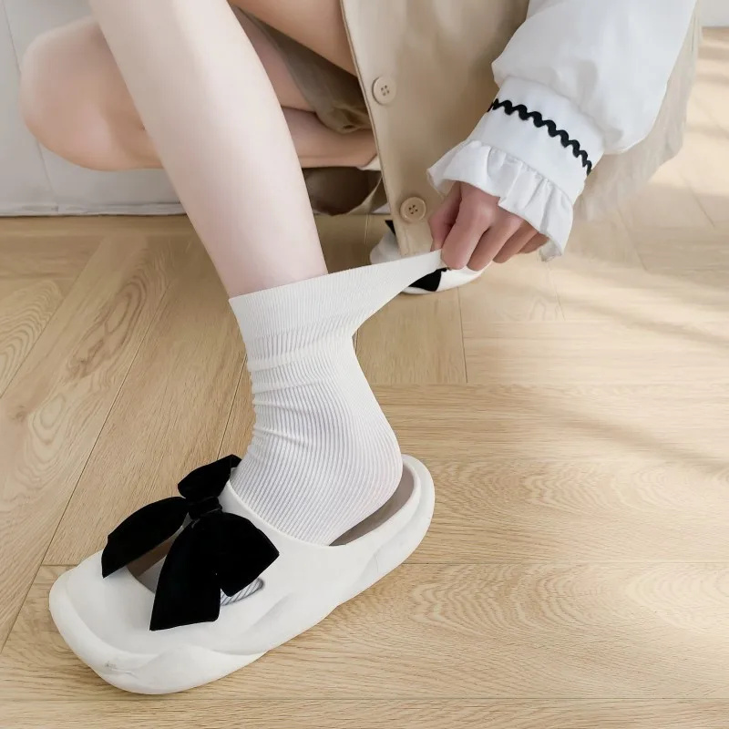 Simple New White Cotton Women's Socks Set 10 Pairs High-Quality Soft Solid Color Spring Autumn Casual Thin Cotton Socks