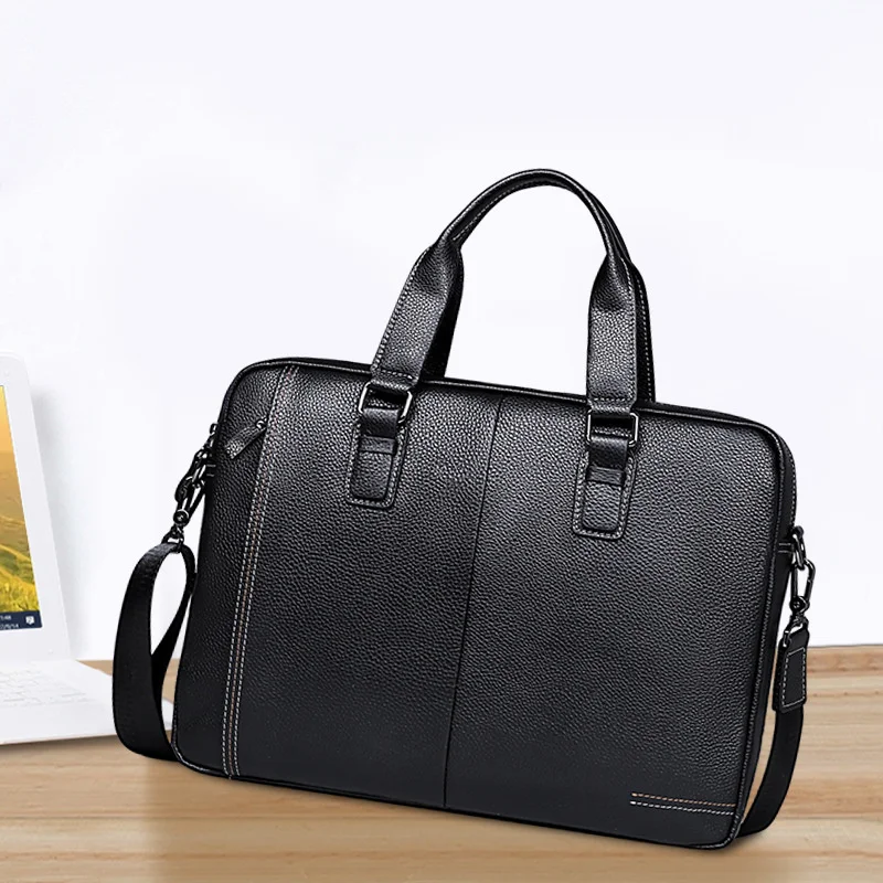 genuine  luxury Men's leather  inch computer bag handbag Cow business large capacity briefcase gift