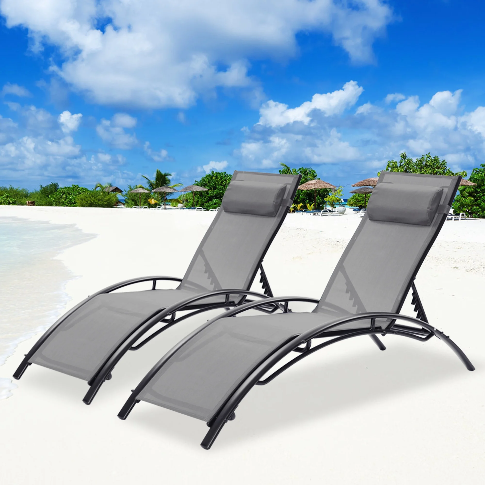 

Beach Chairs 2 PCS Set Chaise Lounge Outdoor Lounge Chair Lounger Recliner Chair for Patio Lawn Pool Side Sunbathing