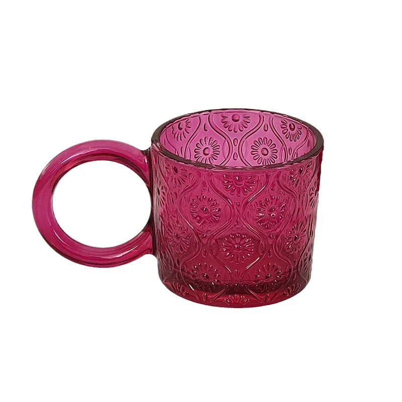 

Ins 250ML Plum Colour Big Ear Glass with Mug High Value Household Water Cup Milk Cup Coffee Cups Gift Engraving Mug