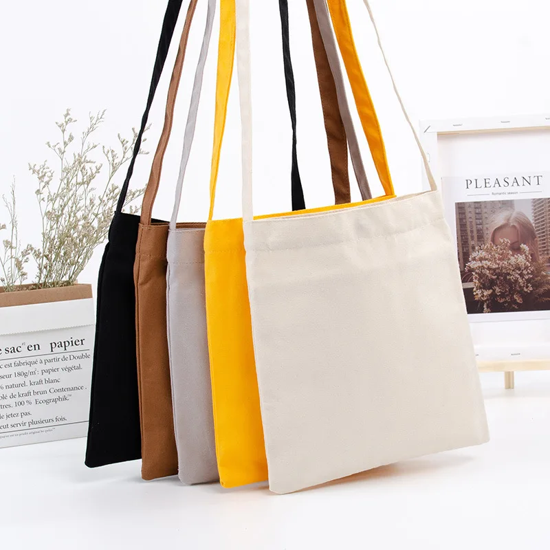 

Solid Eco-Friendly Shopping Bags Women Canvas Shoulder Messenger Tote Shoulder Bags Girls Female Portable Handbags Shopping Bag