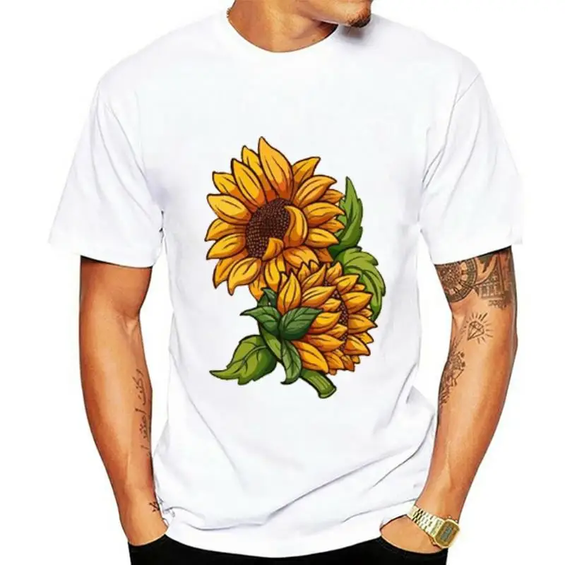 JCGO Summer Women T Shirt S-5XL Plus Size Cotton Cute Sunflower Print Short Sleeve Tees Top Casual O-Neck Female TShirt