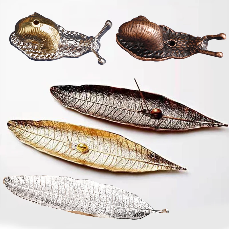 

Imitation Antique Long Bodhi Leaf Alloy Incense Plate Holder Incense Stick Ash Catcher Censer Home Decor Household Ornaments