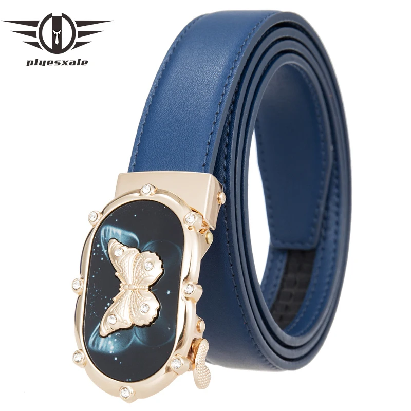 

Plyesxale Women's Belt Fashion Butterfly Automatic Buckle Female Belt High Quality Belts For Woman Fancy Strap for Jeans G1276