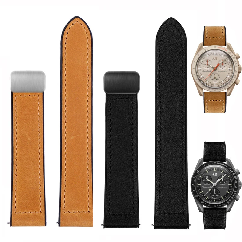 

Ремешок для часов Omega Swatch Co, винтажный браслет из воловьей кожи с магнитной застежкой, с силиконовым основанием, 20 мм