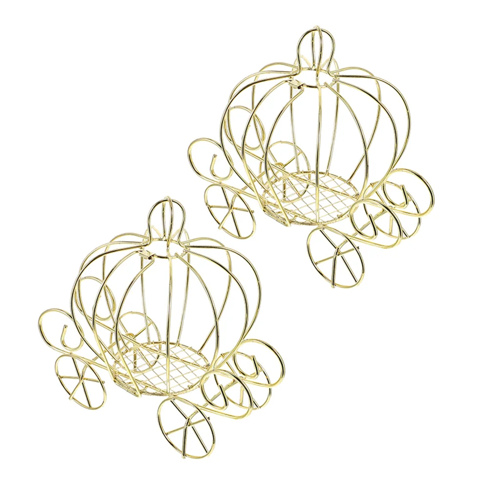 

2 Pcs Pumpkin Cart Metal Candy Box Creative Carrier Adornment Ring Holder Wedding Ceremony Favor