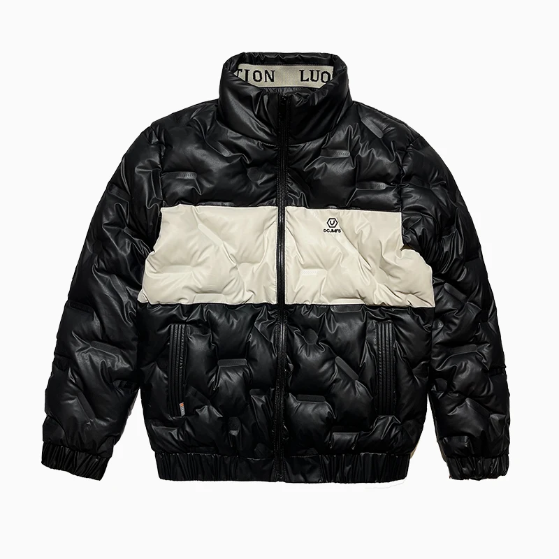 2022 Winter Contrast Stitching Puffer Parkas Men Thicken Warm Stand Collar Jacket Korean Hiphop Overcoat Streetwear Men Clothing