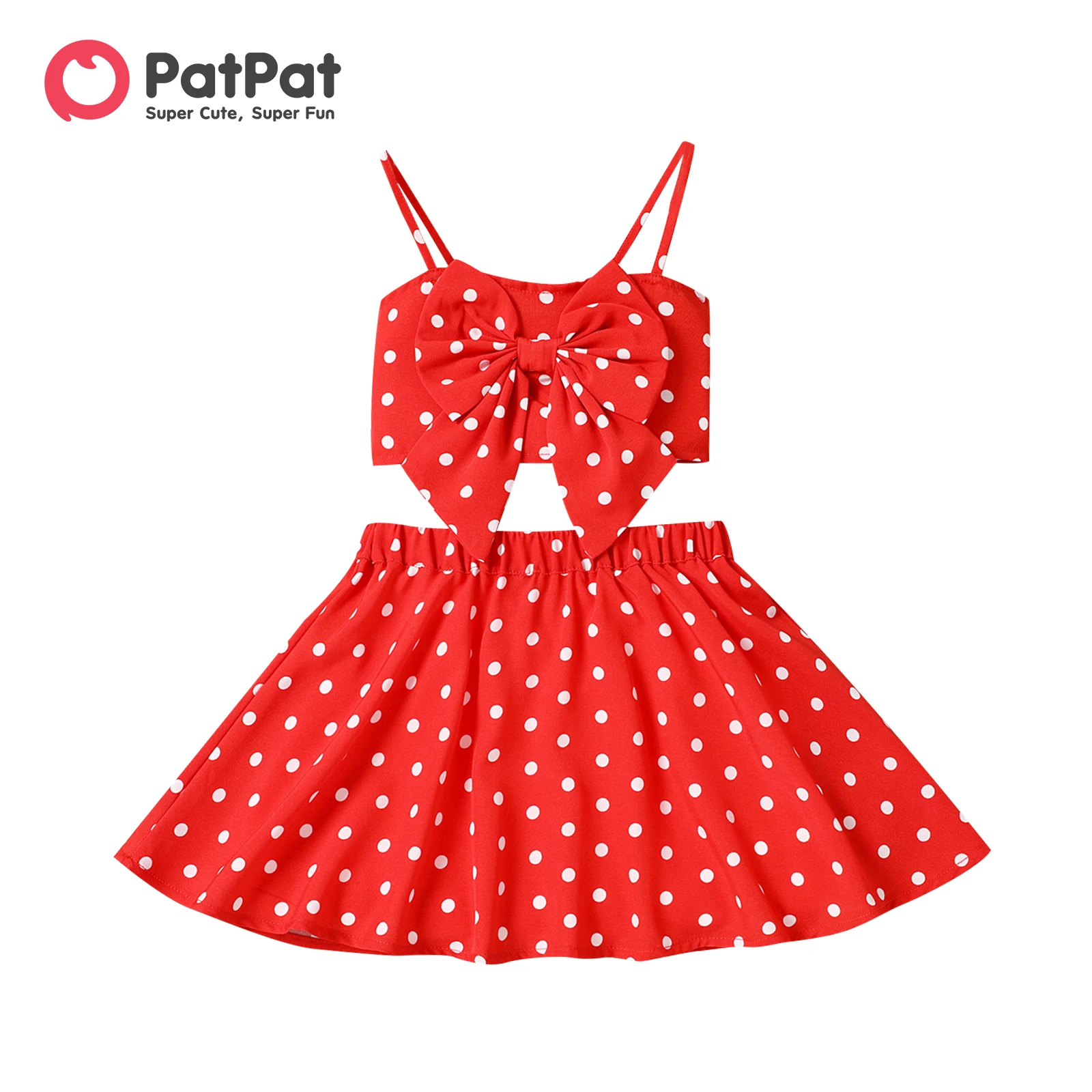 

PatPat 2pcs Toddler Girl Bow Front Polka Dots Camisole and Skirt Set