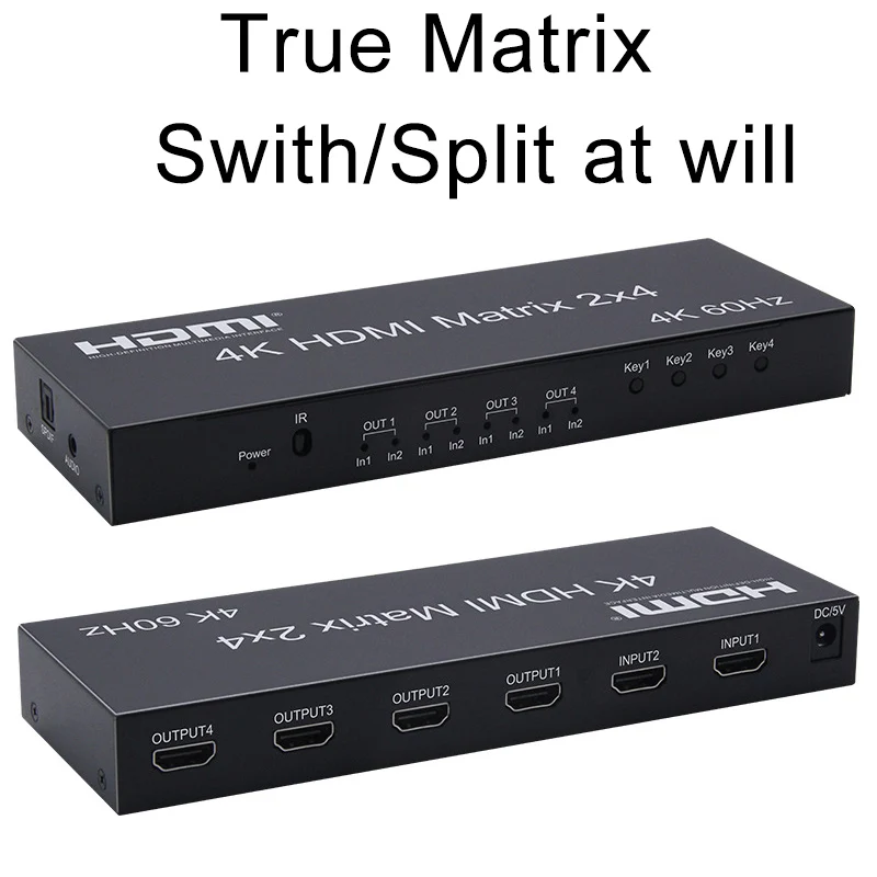 4K@60Hz HDMI матрица 2x4 переключатель 2 Вход 4 Выхода разветвитель Audio Extractor ПК на ТВ Экран монитор дисплей