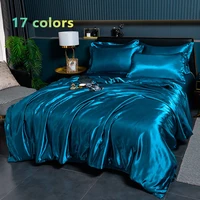 4pcs ice silk satin comforter set for 2 persons double bed sheet duvet cover pillowcase summer 1pc queenking