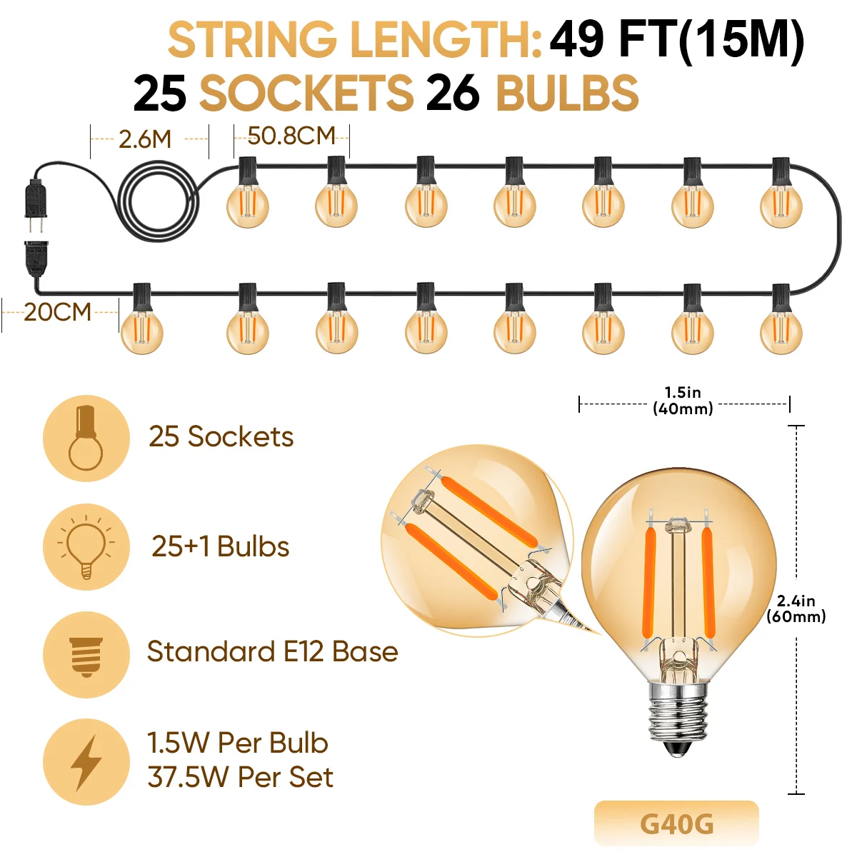 

Grensk светодиодная уличная гирлянда G40 янтарного стекла 7.6 метра