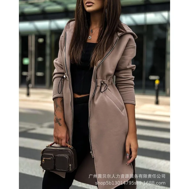 Y2K коричневый свитшот с капюшоном пальто женская Повседневная Кепка на шнуровке