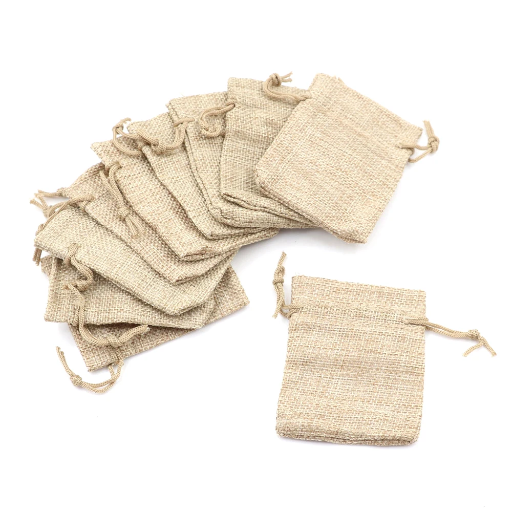 

10pcs Natural Burlap Linen Jute Vintage Drawstring Pouch Gift Favor Sack Bag Unique Retro Wedding Party Christmas Decoration